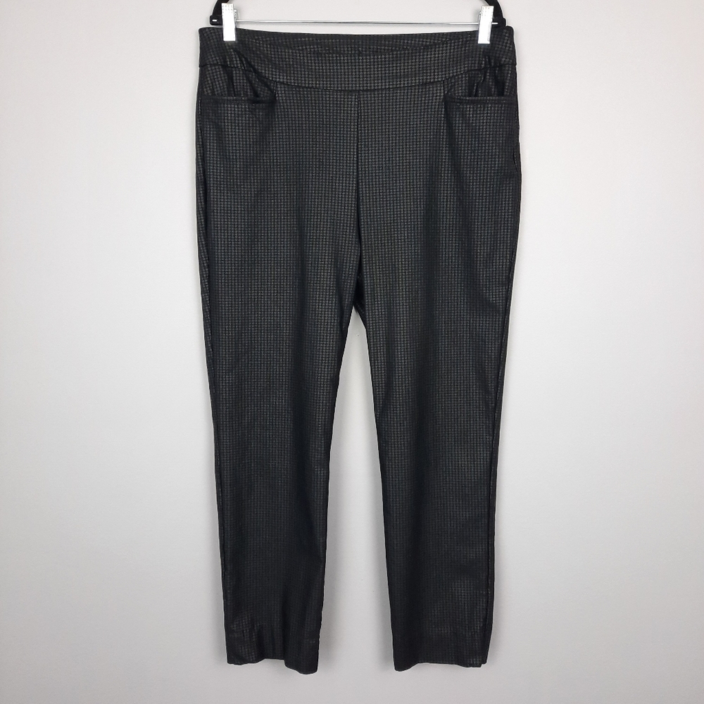 Chico's TALL Black Houndstooth Print Pull On Ankle Length Ponte Pants size 14